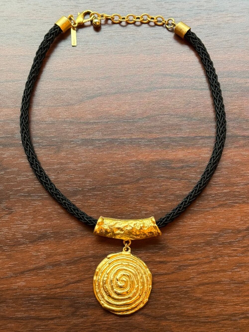 Vintage Gold and Black Swirl Medallion Necklace